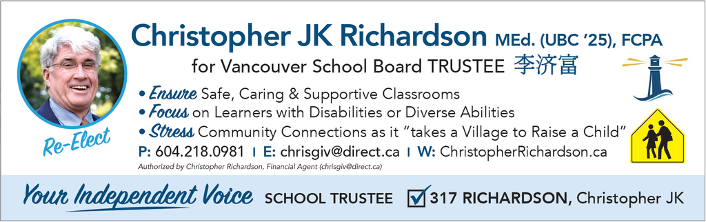Christopher Richardson, MEd. FCPA. for Vancouver School Board TRUSTEE